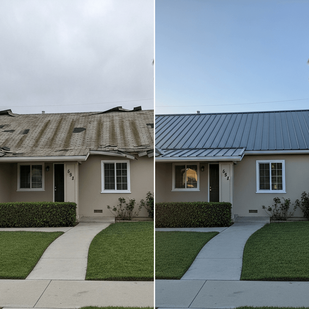 Before and after roof repair by Best LA Roofing